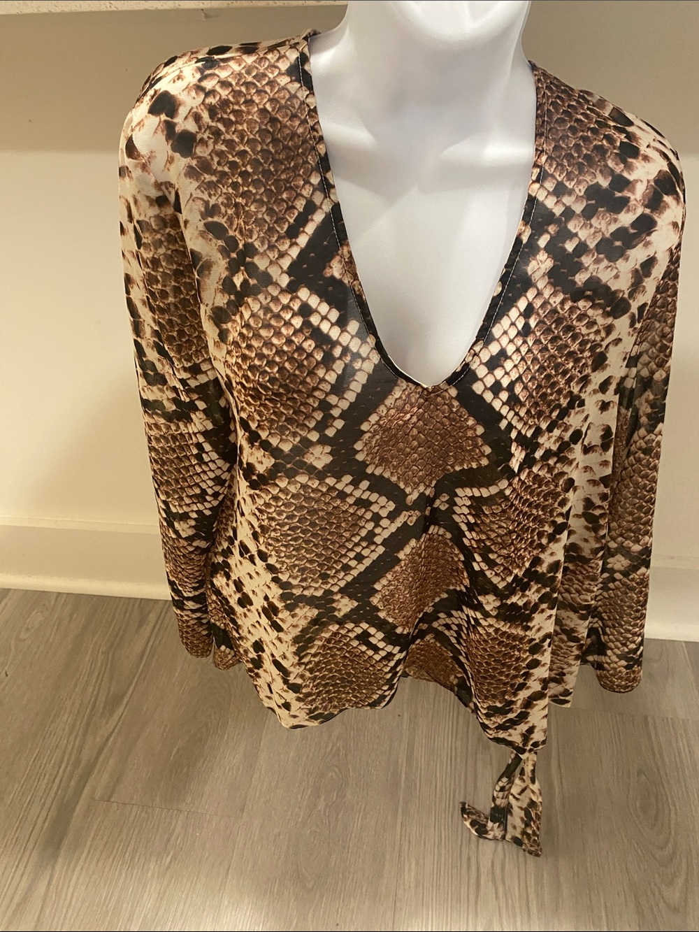 Olivaceous Brown & Tan Snake-Print Blouse